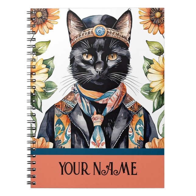 Feline with Scarf Spiral Foto Notebook Notizblock (Vorderseite)
