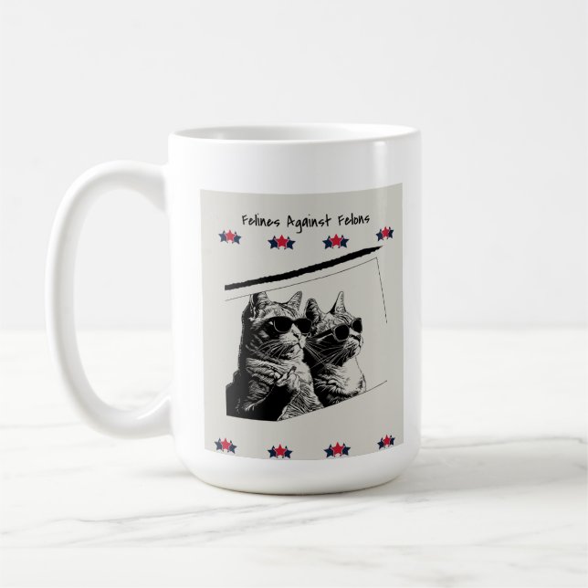 Felines gegen Felonen. Weiß Kaffeetasse (Links)
