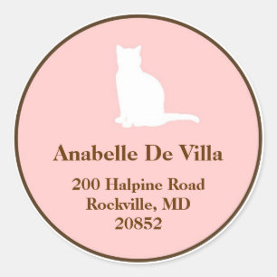 Felinrosa Katzenbraun-individuelle Name-Adressetik Runder Aufkleber