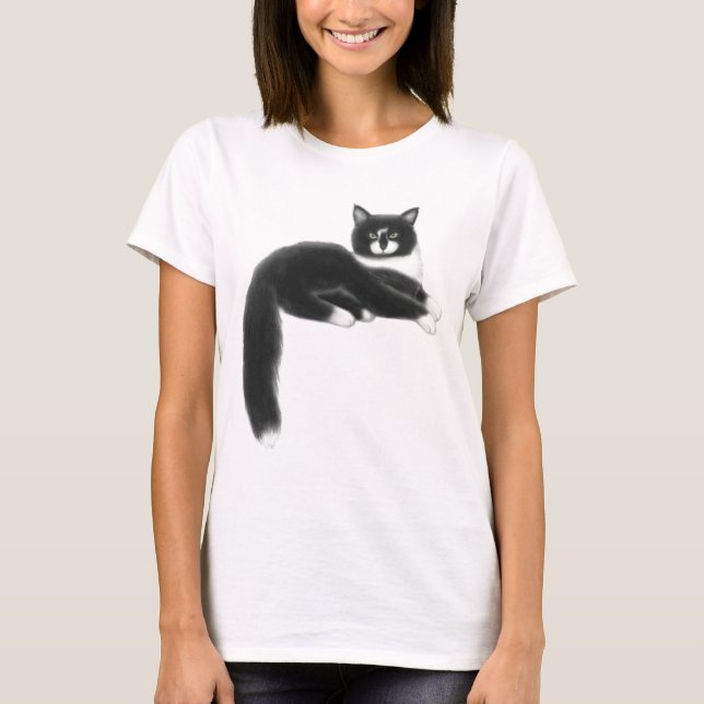 Felix das schwarze u. weiße Katzen-angepasste T-Shirt (Vorderseite)