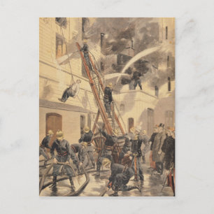 Felix Faure mit den Feuerwehrleuten Postkarte
