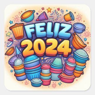 Feliz 2024! quadratischer aufkleber