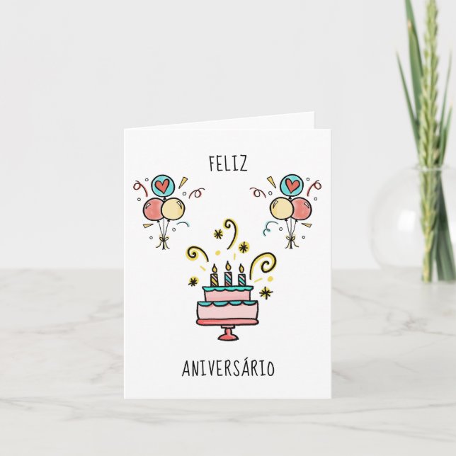 Feliz Aniversário | Happy Birthday Karte (Vorderseite)