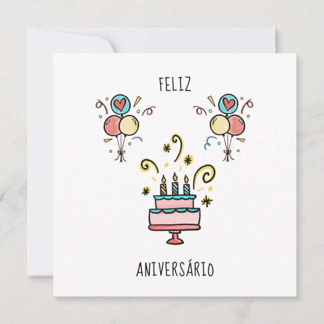 Feliz Aniversário | Happy Birthday Karte (Vorderseite)