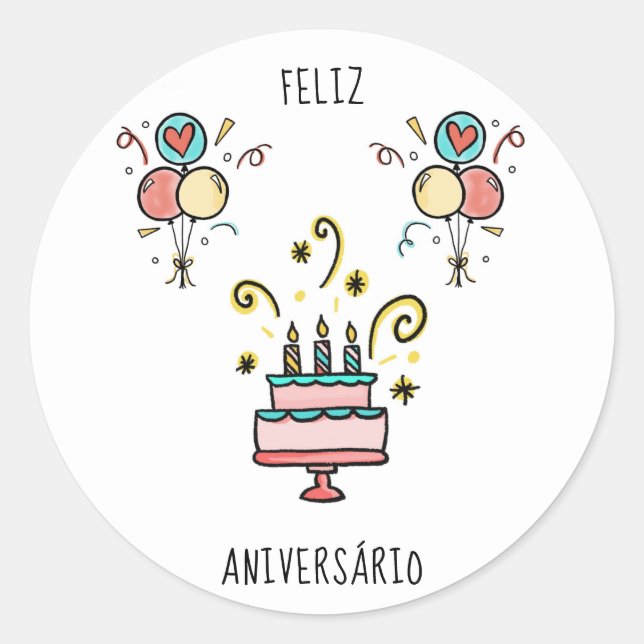 Feliz Aniversário | Happy Birthday Runder Aufkleber (Vorderseite)