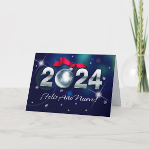 Feliz Año Nuevo 2024. Silvesterkarte auf Spanisch Feiertagskarte