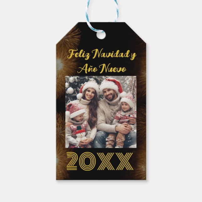 Feliz Año Nuevo Modern Calligraphy Script Foto Geschenkanhänger (Vorderseite)