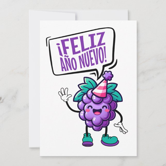 Feliz Año Nuevo Uvas Spanisches Glück Neues Jahr Einladung (Vorderseite)