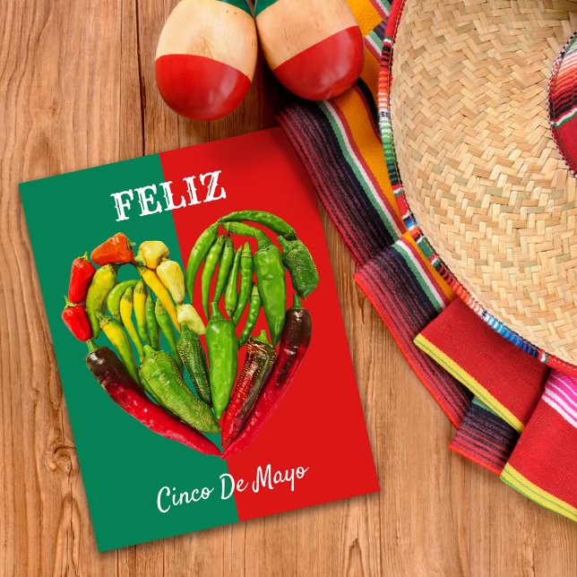 Feliz Cinco de Mayo Chili Paprikaschoten Herz Postkarte (Cinco de Mayo postcard)