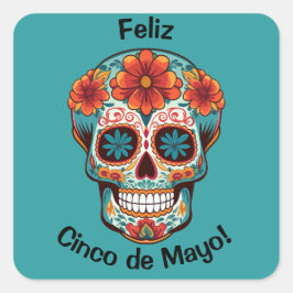 Feliz Cinco de Mayo! Zuckerschädel Quadratischer Aufkleber