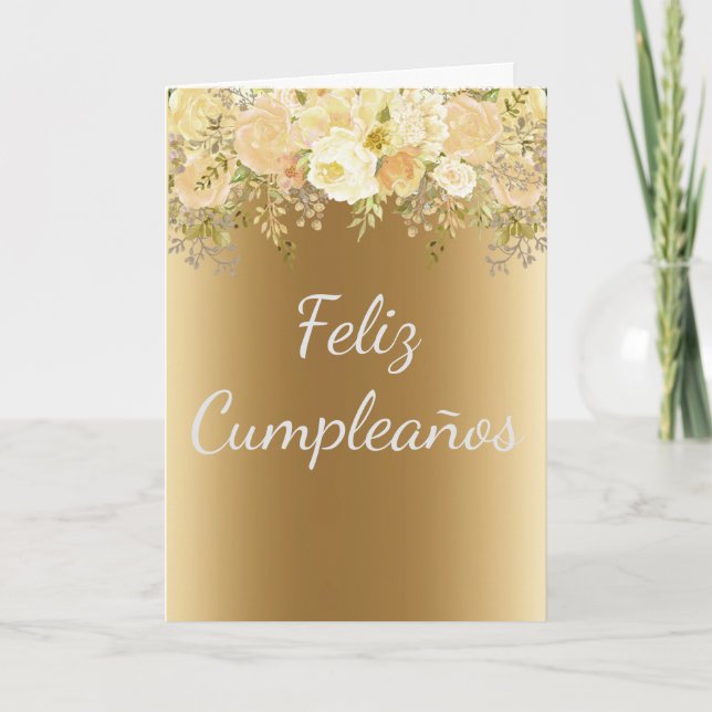 Feliz Cumpleaños Blume Gold Geburtstag Karte (Vorderseite)