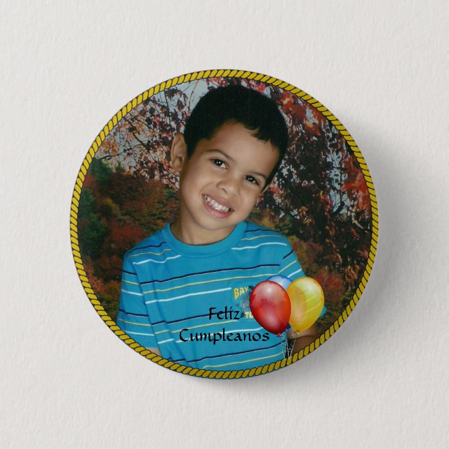 Feliz Cumpleanos Circle Fotovorlage Button (Vorderseite)