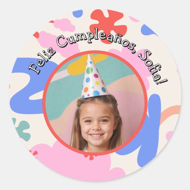 Feliz Cumpleaños Con Foto Colorido Personalizado Runder Aufkleber (Vorderseite)