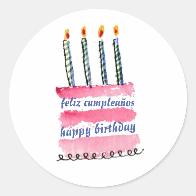 feliz cumpleaños con pastel y velas runder aufkleber (Vorderseite)