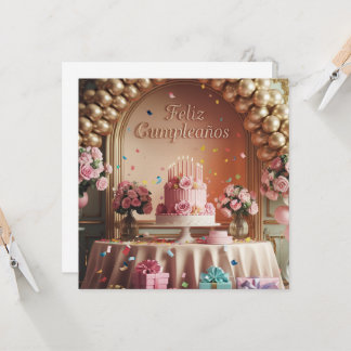 “Feliz Cumpleaños” Elegant Pink & Gold Birthday  Einladung