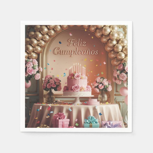 “Feliz Cumpleaños” Elegant Pink & Gold Birthday  Serviette (Vorderseite)