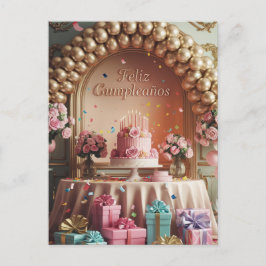 „Feliz Cumpleaños“ Elegantes Pink- und Gold-Geburt Postkarte