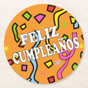 Feliz Cumpleanos Happy Birthday in Spanisch Runder Pappuntersetzer