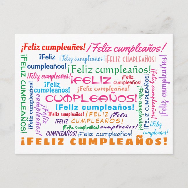 Feliz Cumpleaños Spanish Happy Birthday Word Cloud Postkarte (Vorderseite)