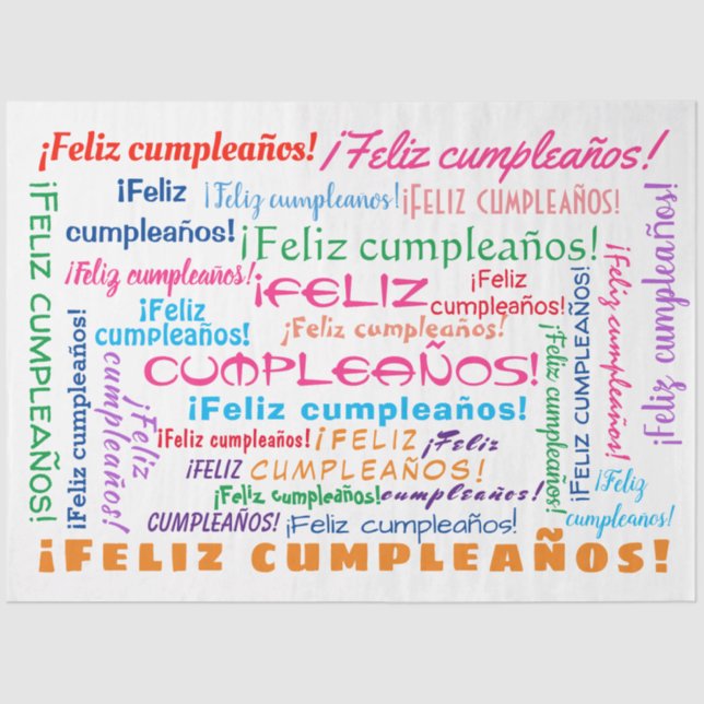 Feliz Cumpleaños Spanish Happy Birthday Word Cloud Seidenpapier (Vorderseite)
