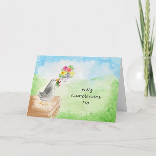 Feliz Cumpleanos Tio, Pajaro Betrug Flores Karte (Vorderseite)