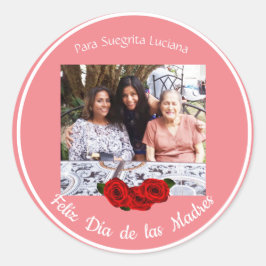 Feliz Día de Las Madres Rose Soft Coral Runder Aufkleber