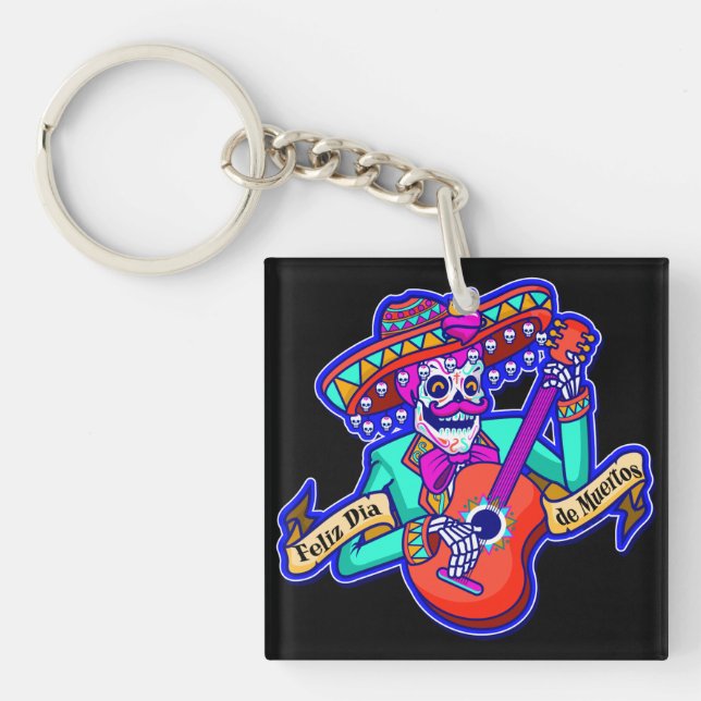Feliz Dia De Muertos avec Squelette Jouer de la gu (Devant)