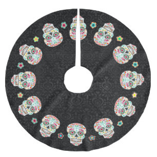 Feliz Muertos - festliche Zuckerschädel Polyester Weihnachtsbaumdecke
