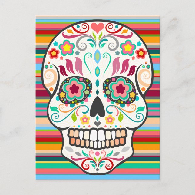 Feliz Muertos - Happy Sugar Skull Postcard Postkarte (Vorderseite)