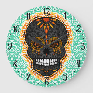 Feliz Muertos - Happy Sugar Skull Wall Clock Große Wanduhr
