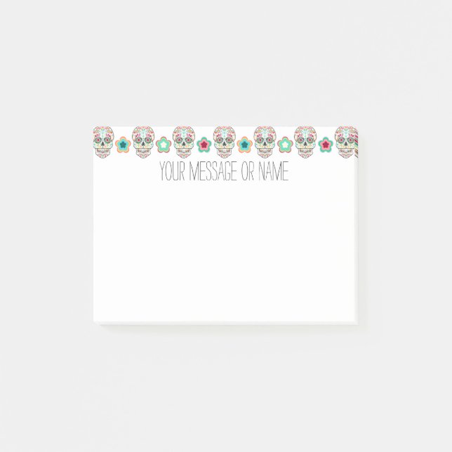 Feliz Muertos - kundenspezifische Zuckerschädel Post-it Klebezettel (Vorderseite)