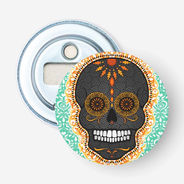 Feliz Muertos - reger Zuckerschädel Flaschenöffner (Vorderseite)