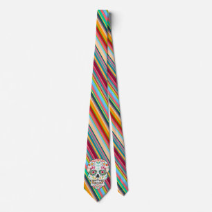 Feliz Muertos - Zuckerschädel und Streifen Neck T Krawatte