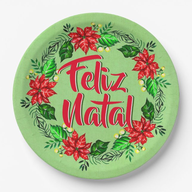 Feliz Natal Portugiesisch Frohe Weihnachten 9" Pappteller (Vorderseite)