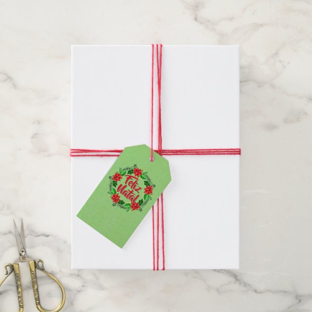 Feliz Natal Portugiesisch Frohe Weihnachtsgeschenk Geschenkanhänger (Mit Garn)