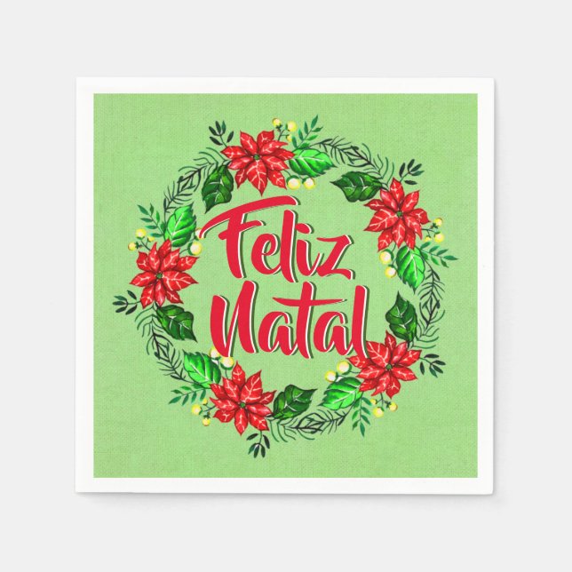 Feliz Natal Portugiesischer Weihnachtscocktail Serviette (Vorderseite)