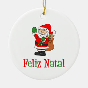 Feliz Natal Portuguese Christmas Santa Keramik Ornament