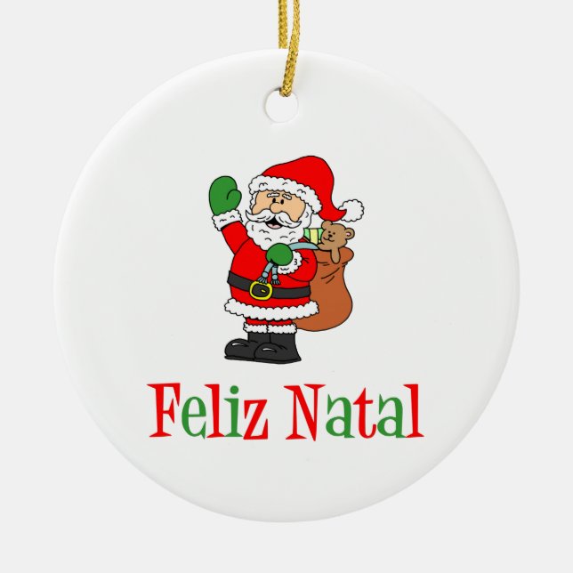 Feliz Natal Portuguese Christmas Santa Keramik Ornament (Vorne)