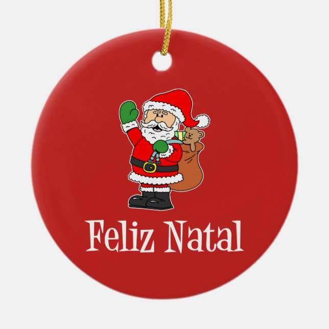 Feliz Natal Portuguese Christmas Santa (RED) Keramik Ornament (Vorne)