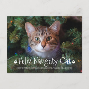 Feliz Naughty Cat Funny Personalisiert Pet Foto Feiertagspostkarte