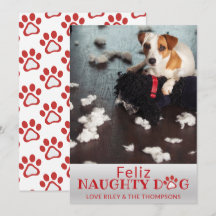 Feliz Naughty Chien Red Paws Animal Photo Carte de