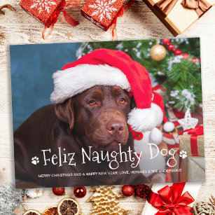 Feliz Naughty Dog Funny Personalisiert Pet Foto Feiertagspostkarte