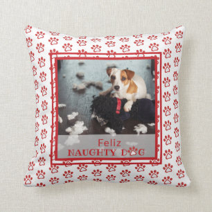 Feliz Naughty Dog Red Paw Muster Pet Foto  Kissen