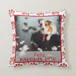 Feliz Naughty Dog Red Paw Print Pet Foto Kissen