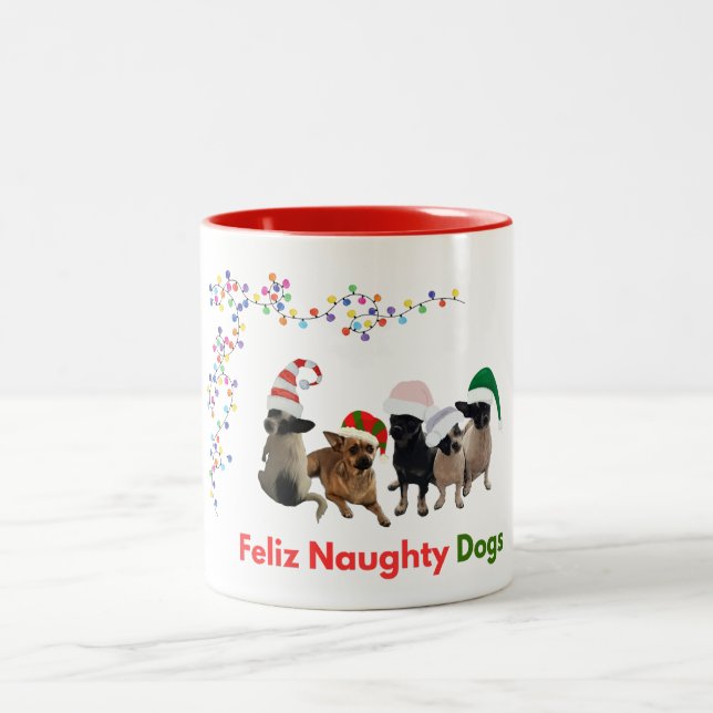 Feliz Naughty Dogs Christmas Mug (Centre)