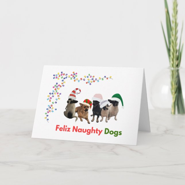 Feliz Naughty Dogs Grußkarte Dankeskarte (Vorderseite)