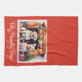 Feliz Naughty Hunde! Christmas Geschirrtuch