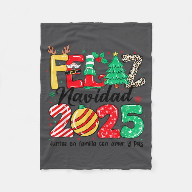 Feliz Navidad 2025 Spanish Christmas Mexican Famil Fleecedecke (Vorderseite)