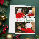 Feliz Navidad 3 Foto Niedlich Spanisch Weihnachten<br><div class="desc">Hübsche Feliz Navidad Foto Weihnachtspostkarte mit schöner kursiver Schrift in rot und grün für eine spanische Familie. Diese moderne Fotokarte für die Familie verfügt über ein prächtiges Drehbuch und Ihren Namen über 3 niedliche Fotos.</div>