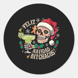 Feliz Navidad Achos Funny Skull Spanish Merry Chri Runder Aufkleber
